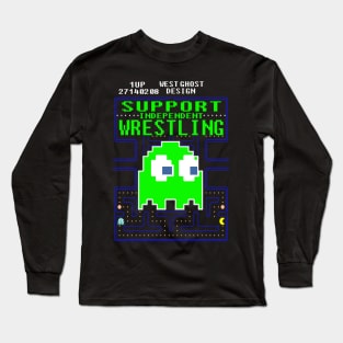 support indy wrestling pacman ghost 8bit Long Sleeve T-Shirt